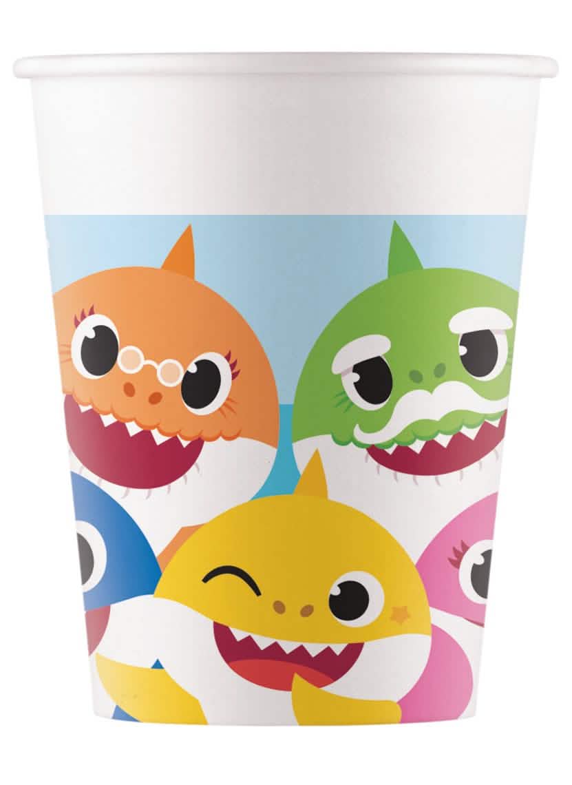 Papierové tégliky Baby Shark na narodeniny, viacfarebné s ilustráciami