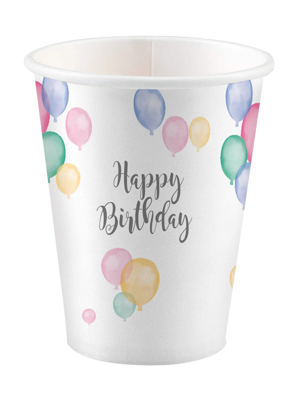 Papierové poháre Happy Birthday balóny na pastelovú párty