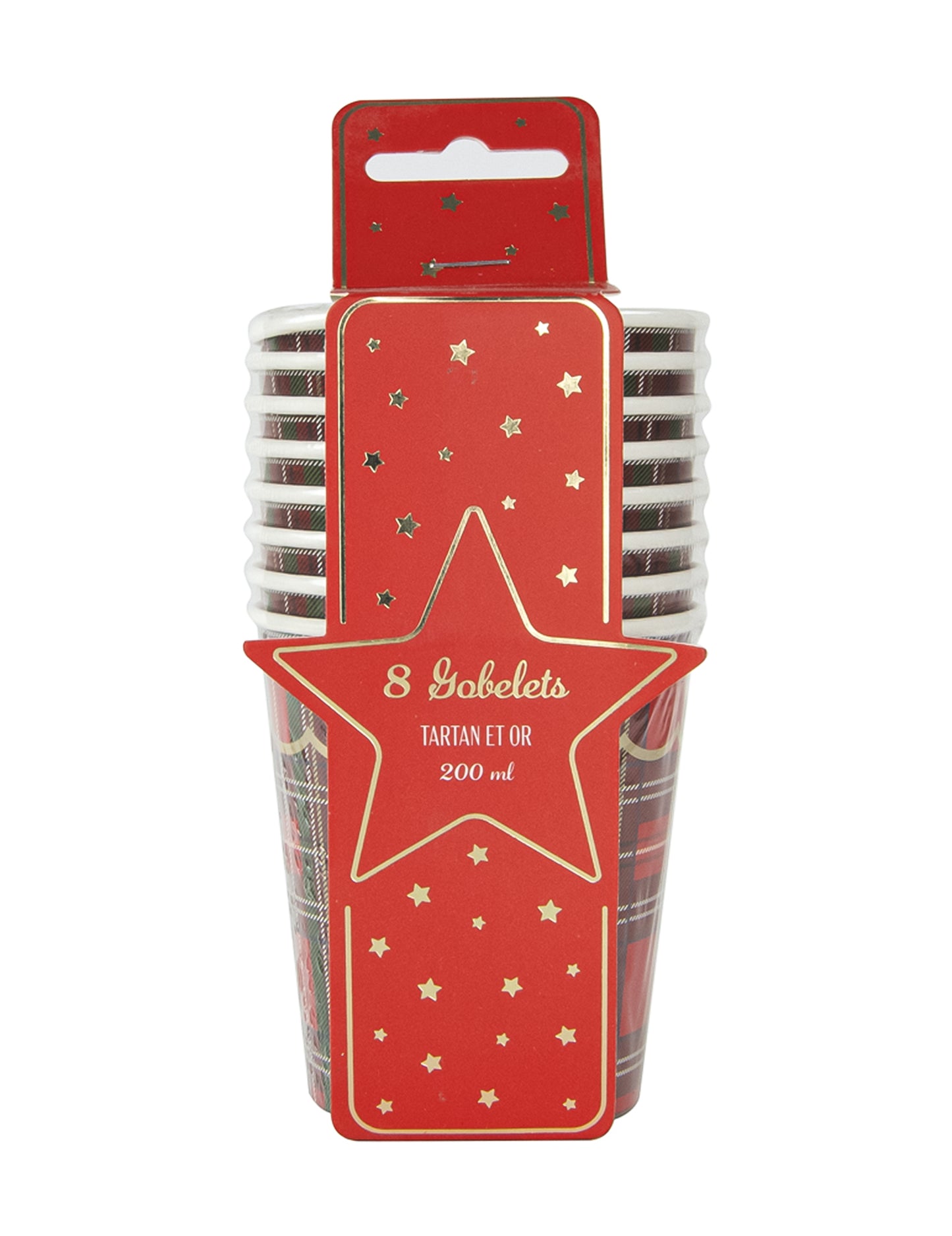 8 vianočných tartanových pohárov, 200 ml, červený kartón