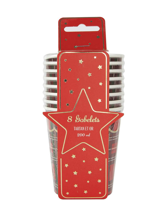Vue du packaging des gobelets tartan de Noël