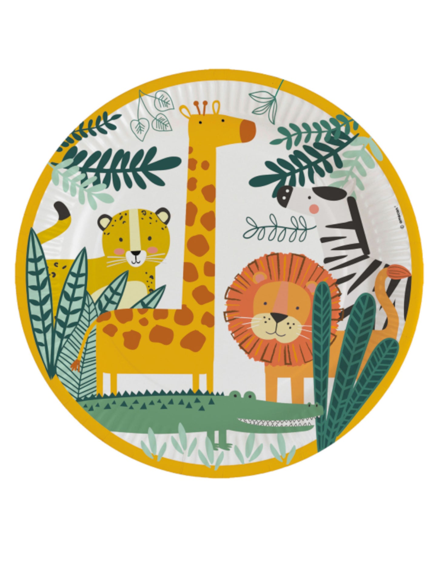 Assiettes en carton Get Wild Safari animaux de la jungle jaune et blanc avec girafe lion et zèbre