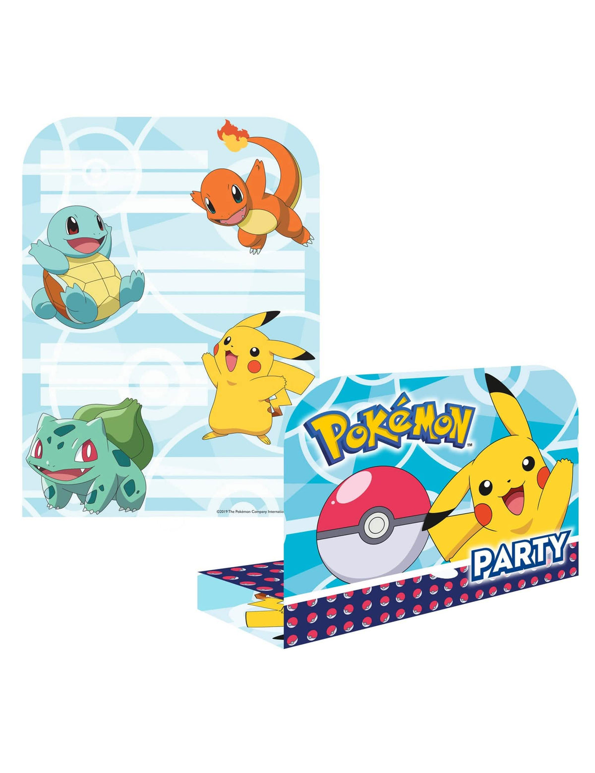 Pozvánky a obálky Pokémon pre dieťa modré s Pikachu, Salamèche, Carapuce a Bulbizarre