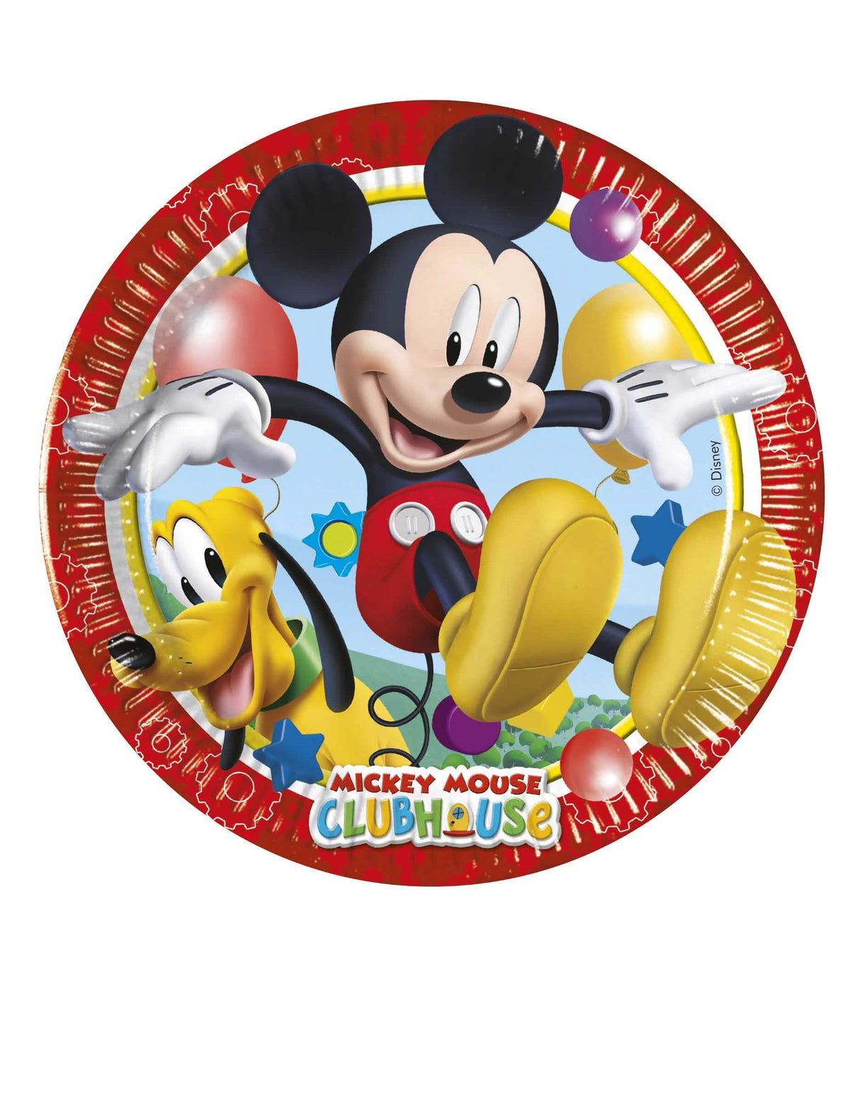 Papierové taniere Mickey Mouse pre dieťa červené s Pluto a balóny