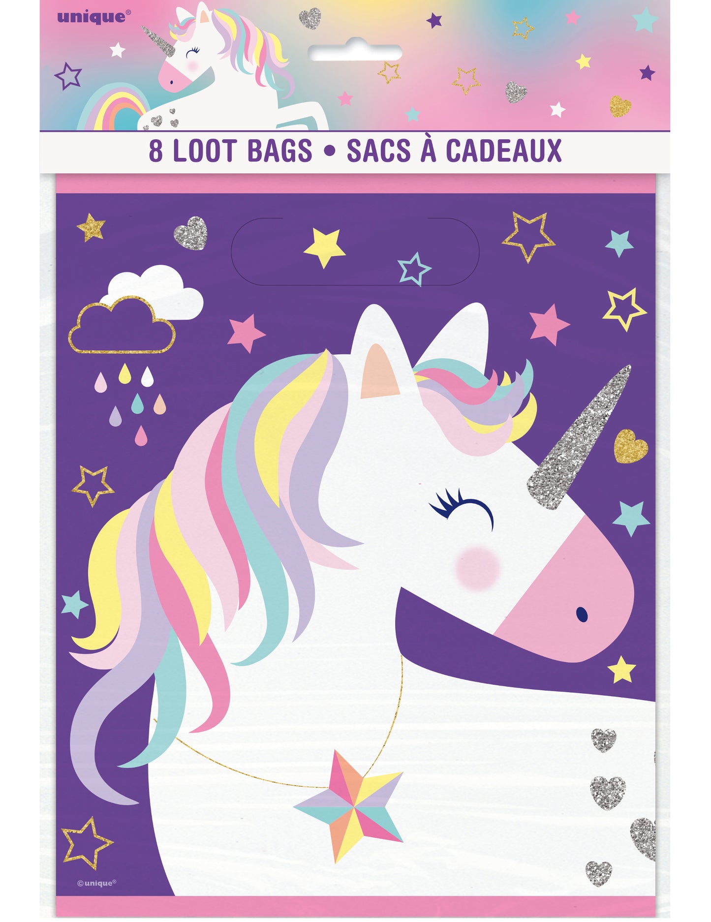 Sacs à cadeaux licorne pour enfant violette en plastique