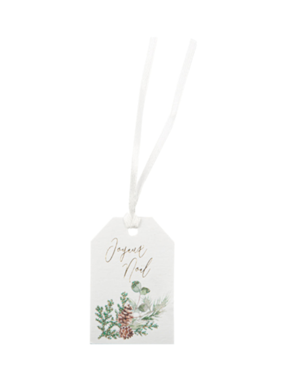 Étiquettes Joyeux Noël forêt enchantée pour fête blanches avec motif végétal et ruban