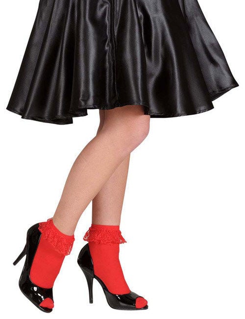 Chaussettes avec bords en dentelle pour femme rouge