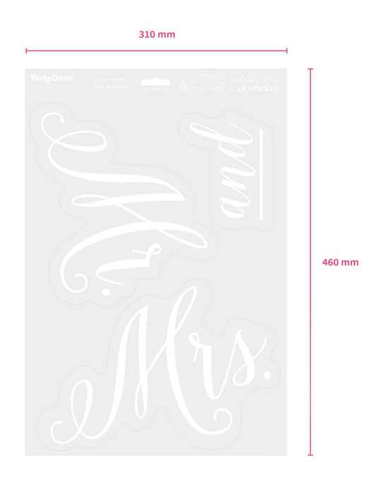 Dimensions de la planche de l'autocollant Mr and Mrs pour voiture