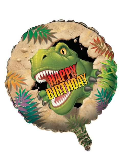Hliníkový balón narodeniny Dinosaures pre dieťa zelená s T-Rexom a Happy Birthday