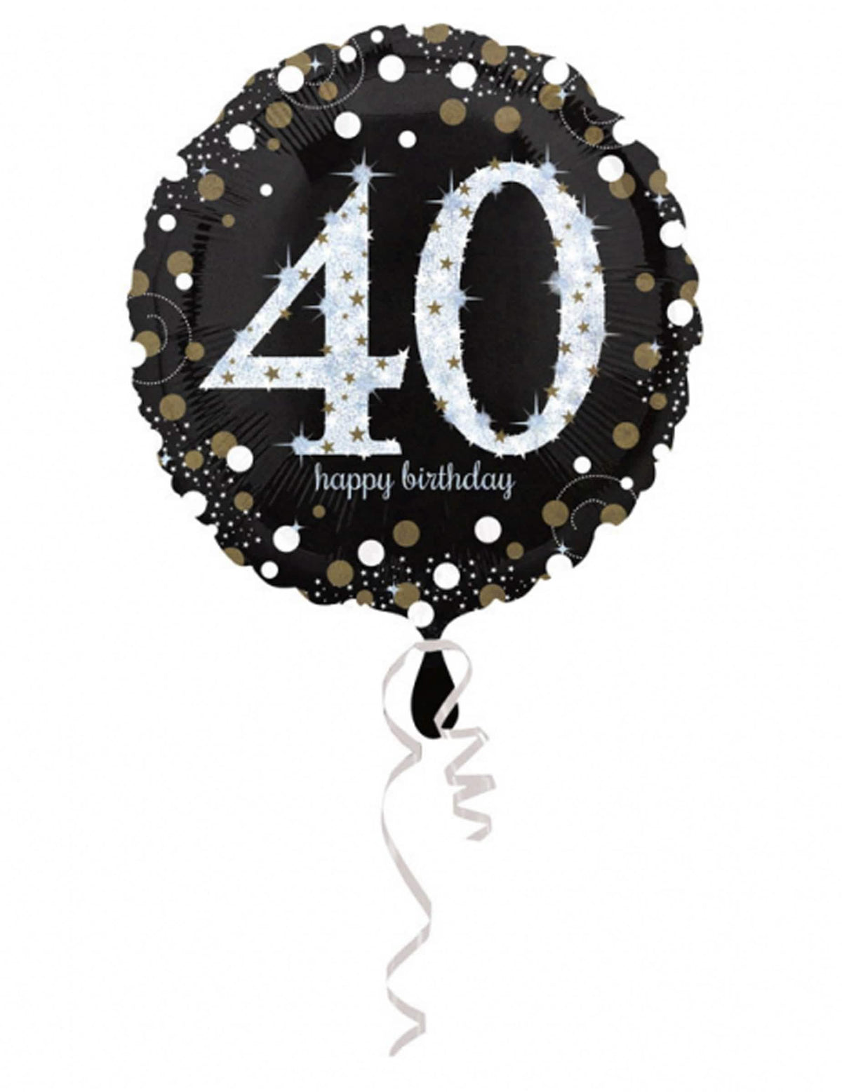 Lesklý hliníkový balón Happy Birthday 40 na narodeniny čierna a zlatá