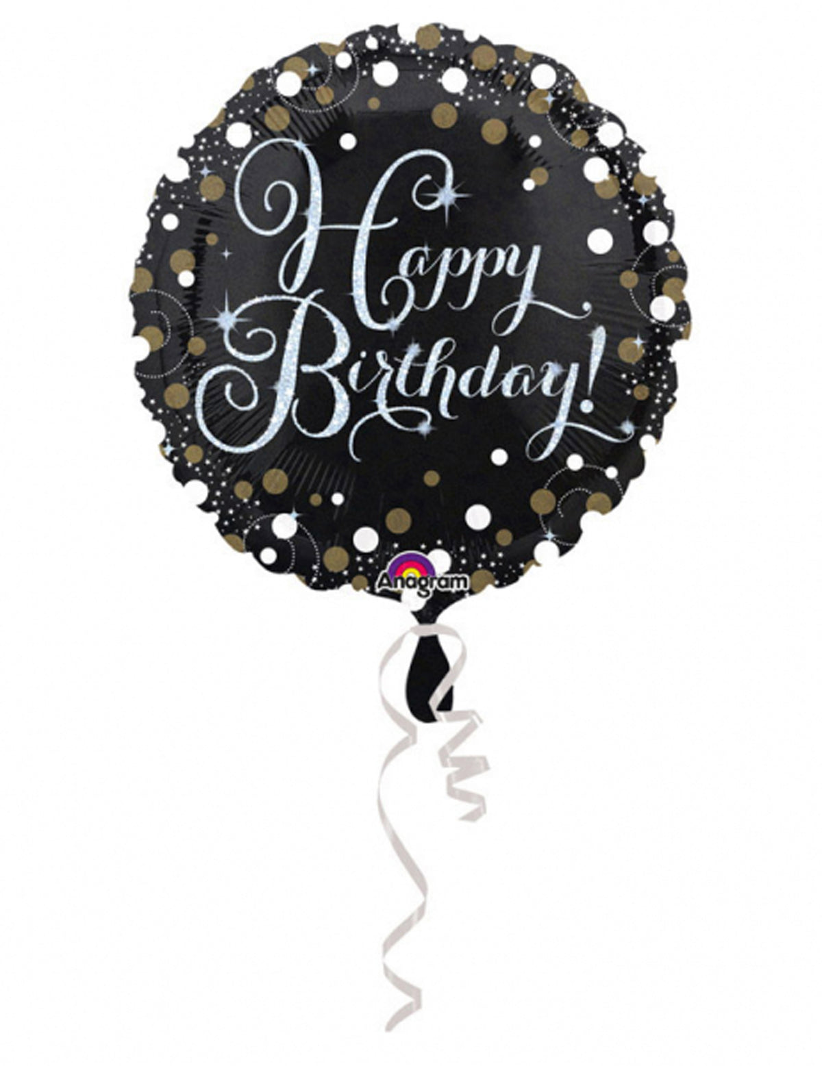 Lesklý hliníkový balón Happy Birthday k narodeninám čierna a zlatá