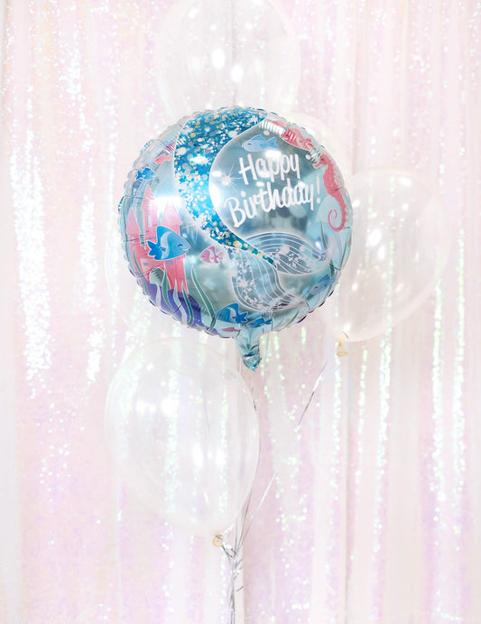 Mise en situation du ballon aluminium jolie sirène dans un bouquet de ballons
