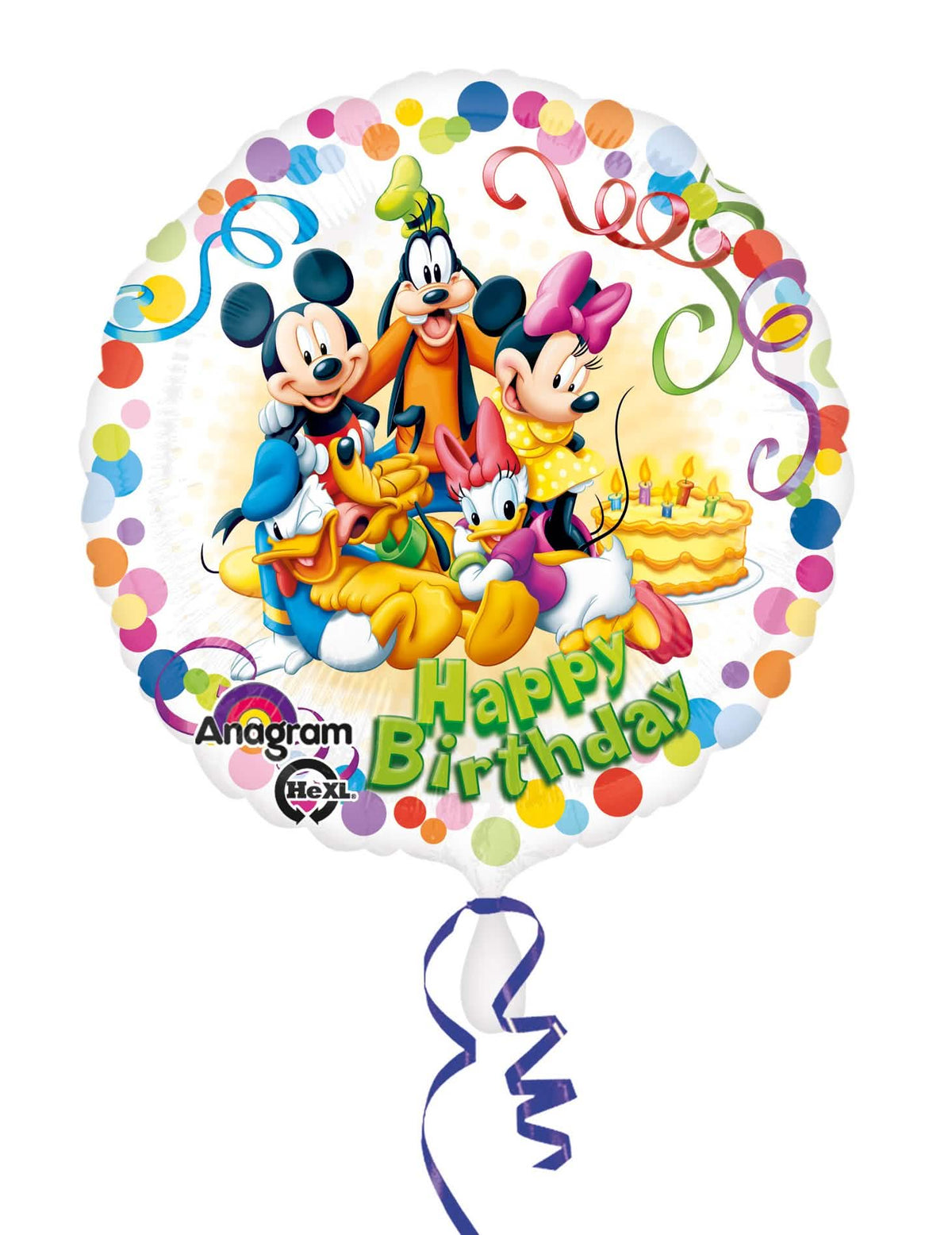 Hliníkový balón Mickey Mouse a jeho priatelia na narodeniny viacfarebné s konfety a koláčom