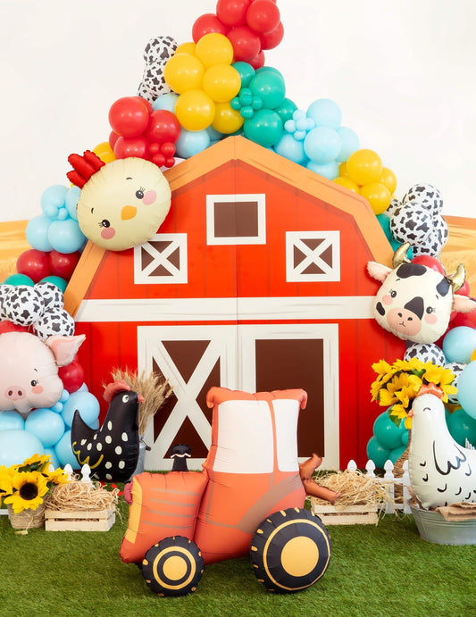 Mise en situation dans un décor de fête du ballon aluminium Poulet