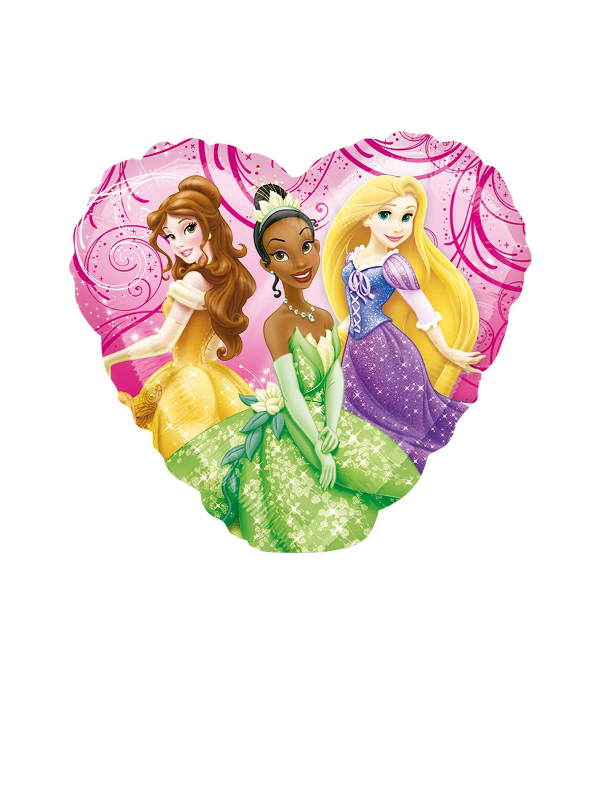 Detail postáv kráska Tiana a Rapunzel z hliníkového balónu princezné Disney