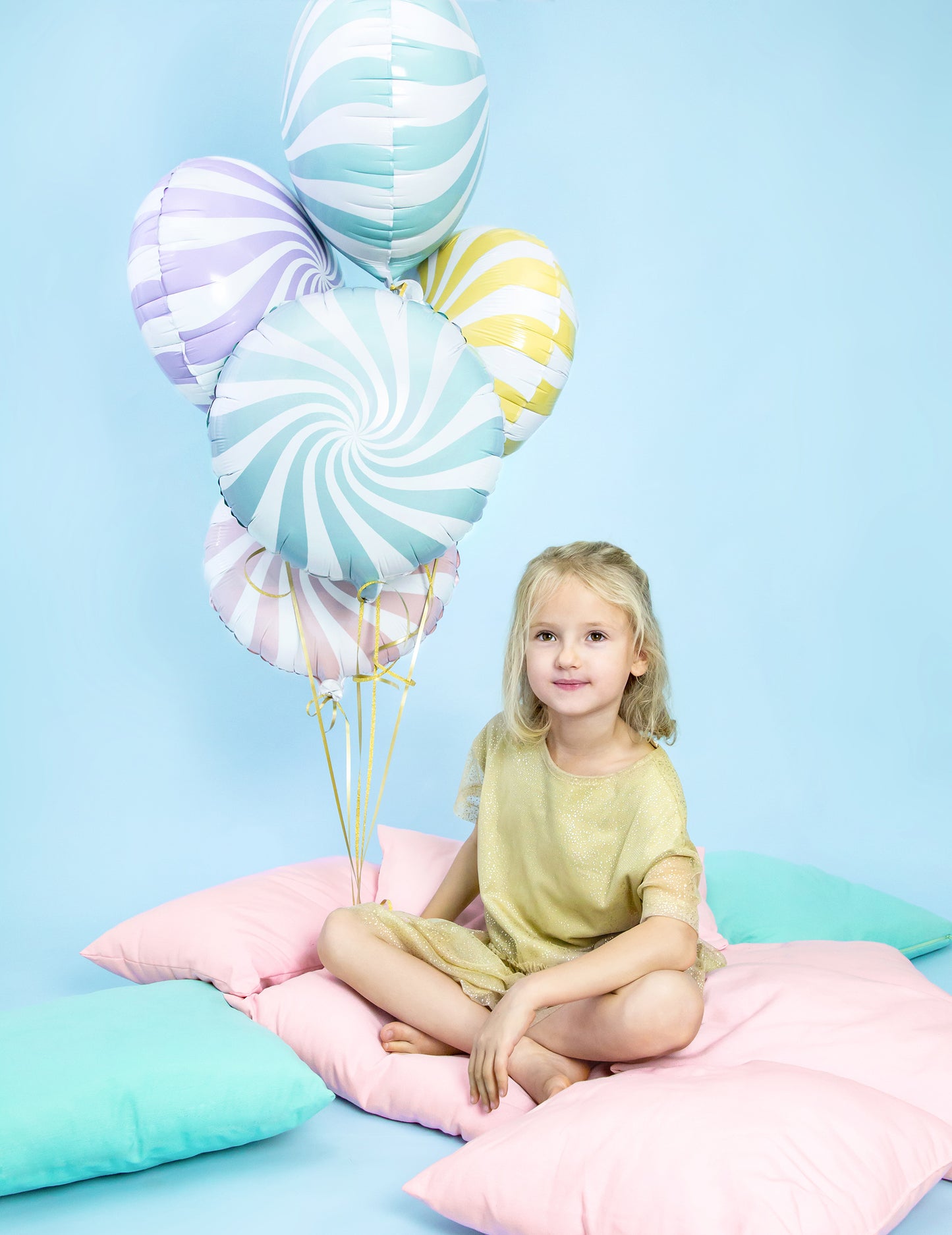 Hliníkový balón tyrkysový a biely lízatko 45 cm
