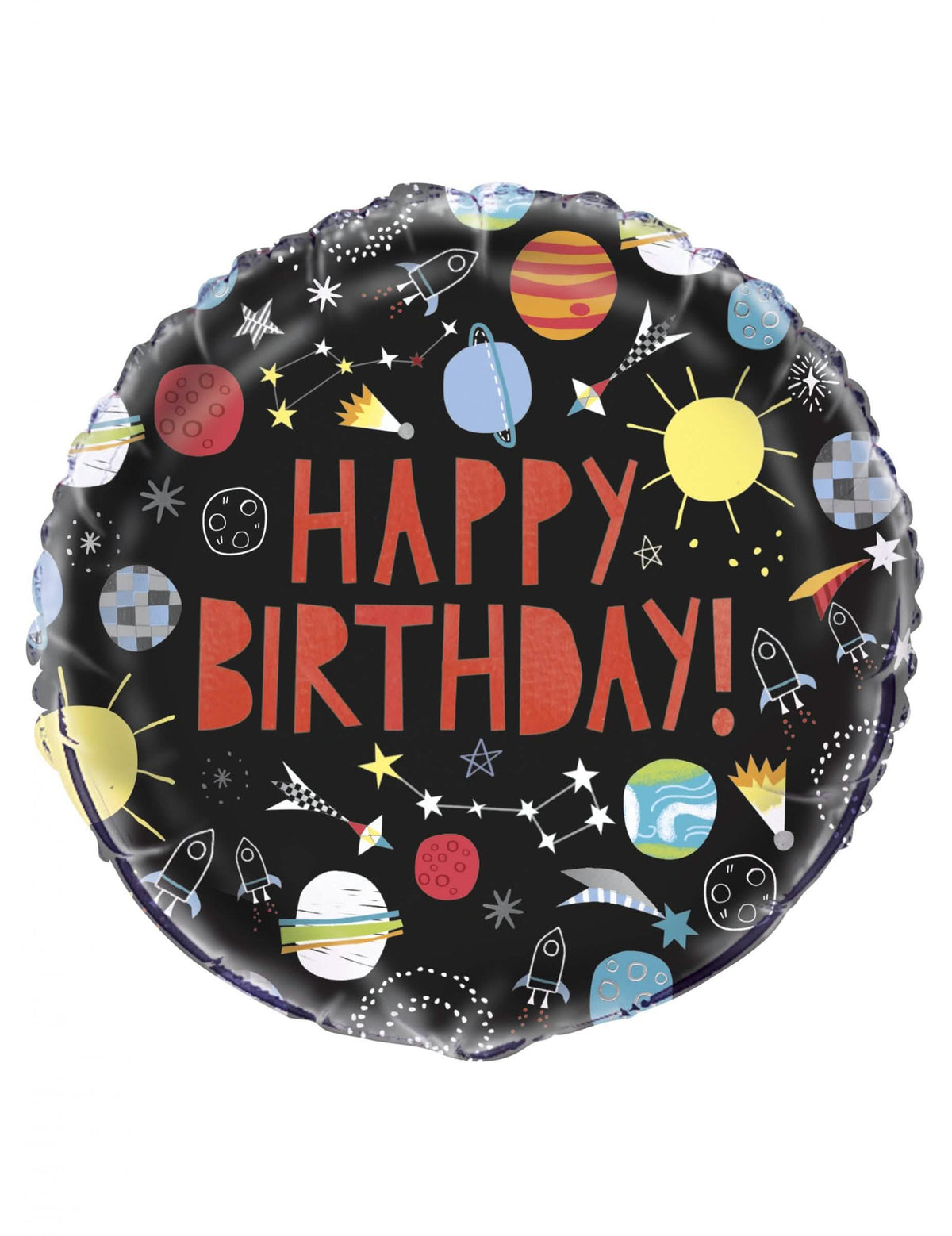 Héliový balón happy birthday universe k narodeninám čierna s planétami a raketami