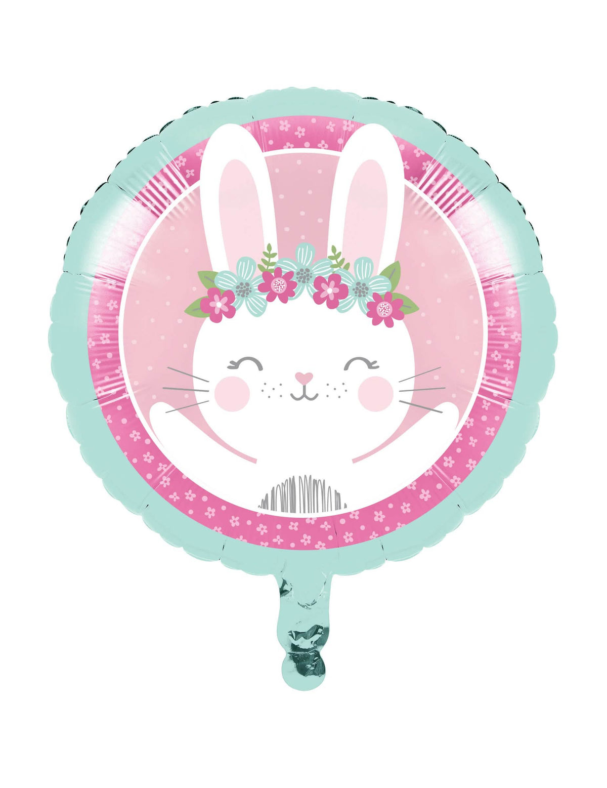 Malý hliníkový balón králiky na dekoráciu baby shower ružová a mätovo zelená s kvetinovou korunou