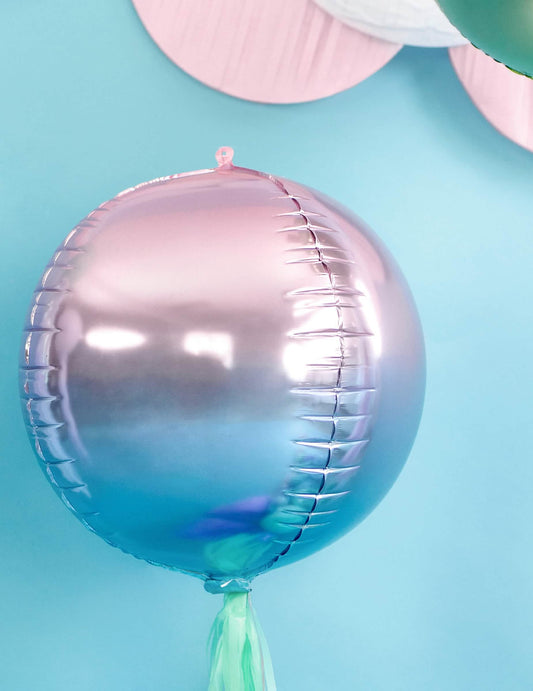 Hliníkový guľový balón s prechodom ružovej a modrej farby 35 cm nafukovacie hélium