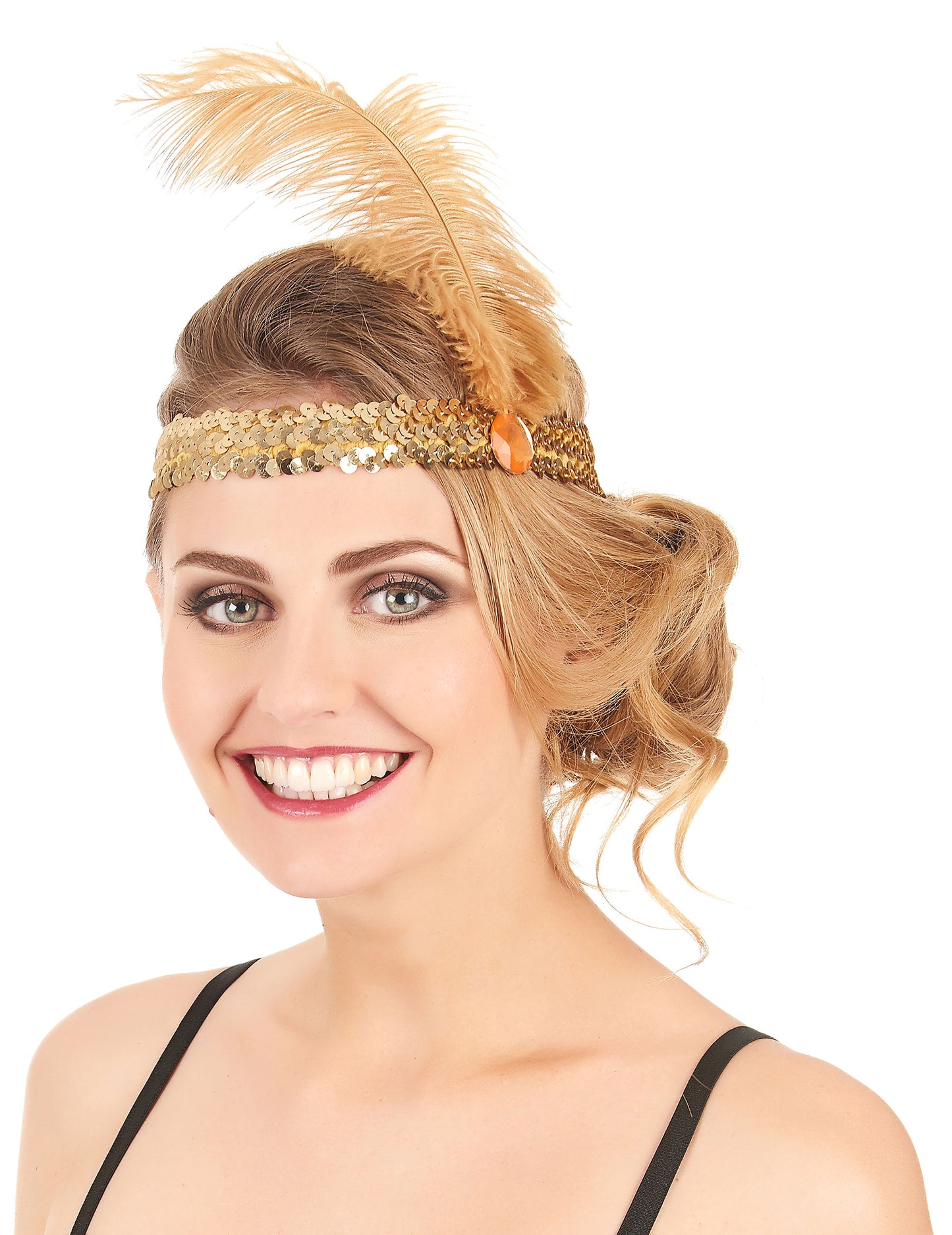 Charleston Banner s flitrami a pozlátené ženské perie