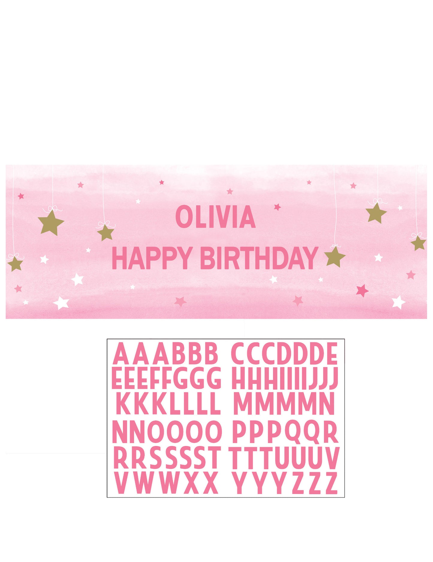 Prispôsobiteľný ružový banner 50 x 152 cm so samolepiacimi písmenami