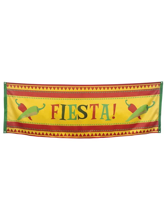 Mexická zástava na oslavu žltá a červená s papričkami a nápisom Fiesta
