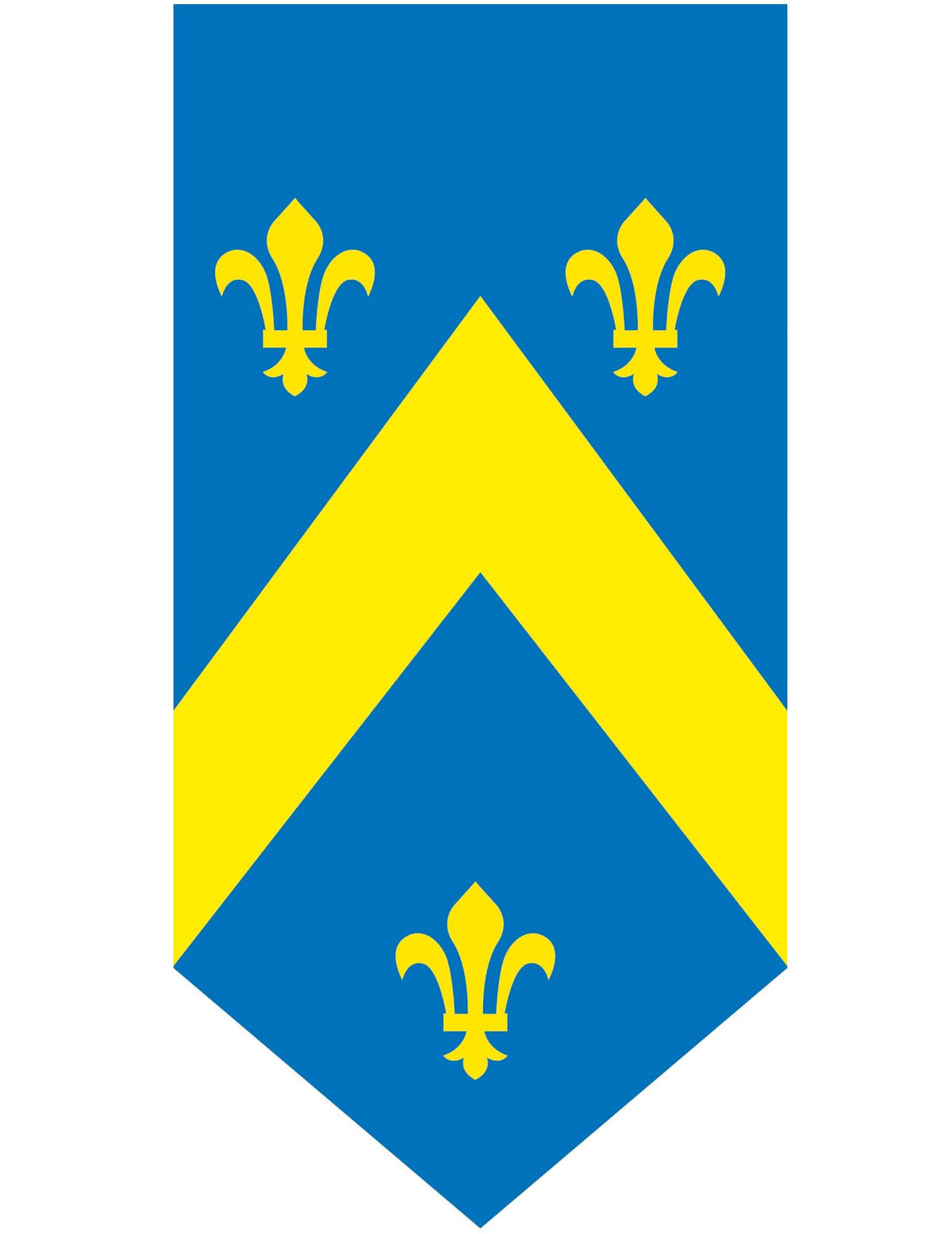 Vertikálny stredoveký modrý banner so žltými ľaliami a šíkom