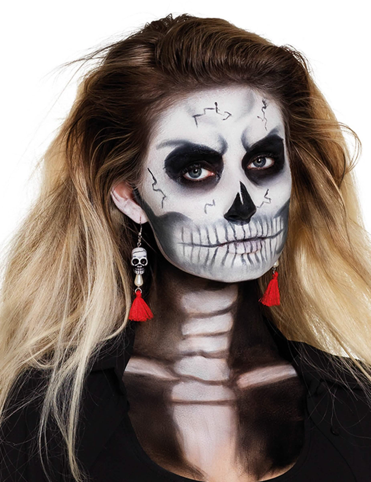 Detail na náušnice s lebkou Dia de los muertos pre ženu