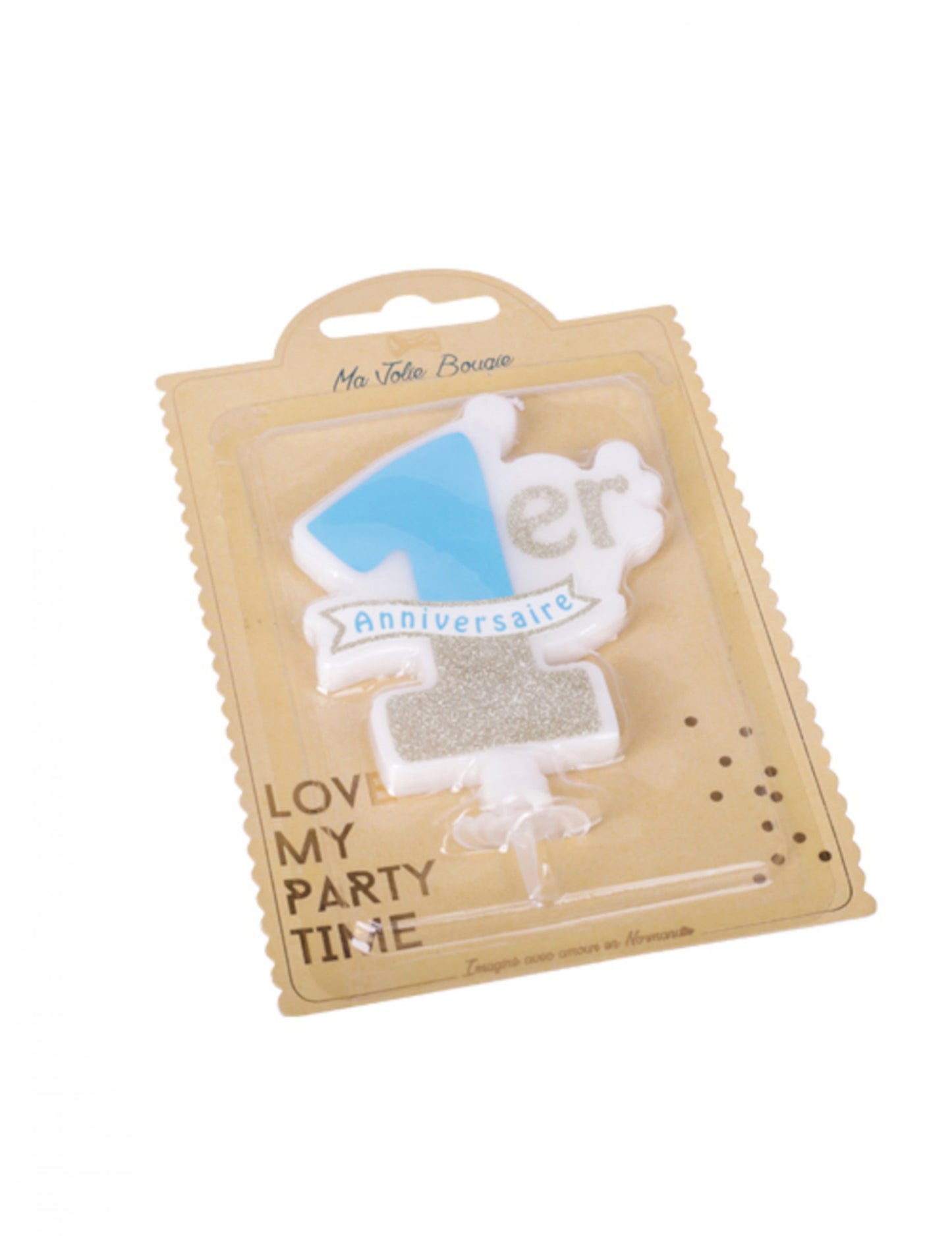 Modro-zlatá sviečka k 1. narodeninám 10 x 8 cm flitrovaný