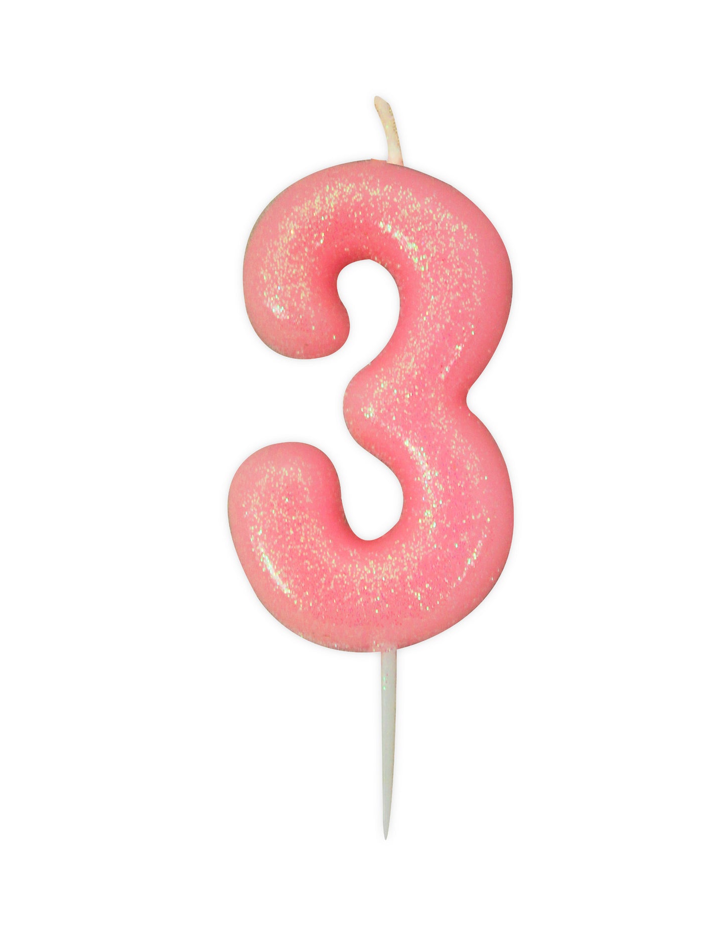 Sviečka číslo 3 ružová dúhová 9 cm s trblietkami