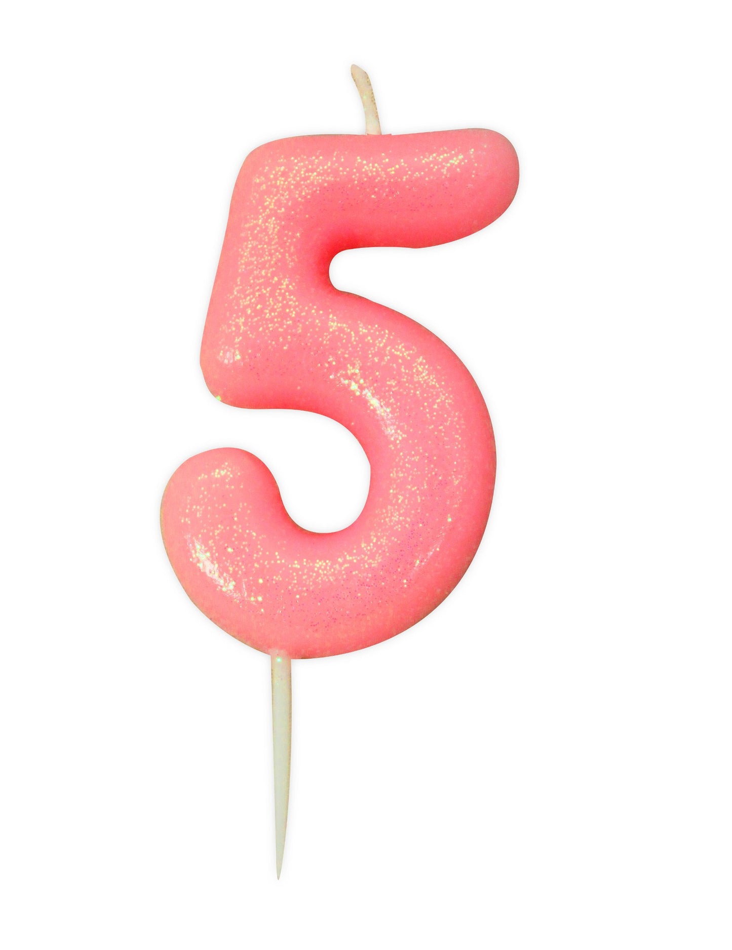 Narodeninová sviečka číslo 5 ružová dúhová 9 cm s trblietkami