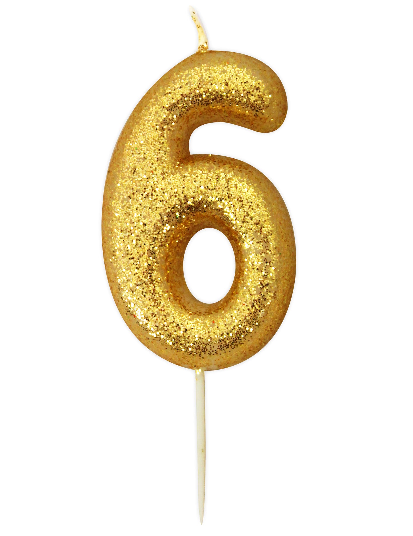Trblietavá zlatá číslica sviečka 6,5 číslo 6 cm