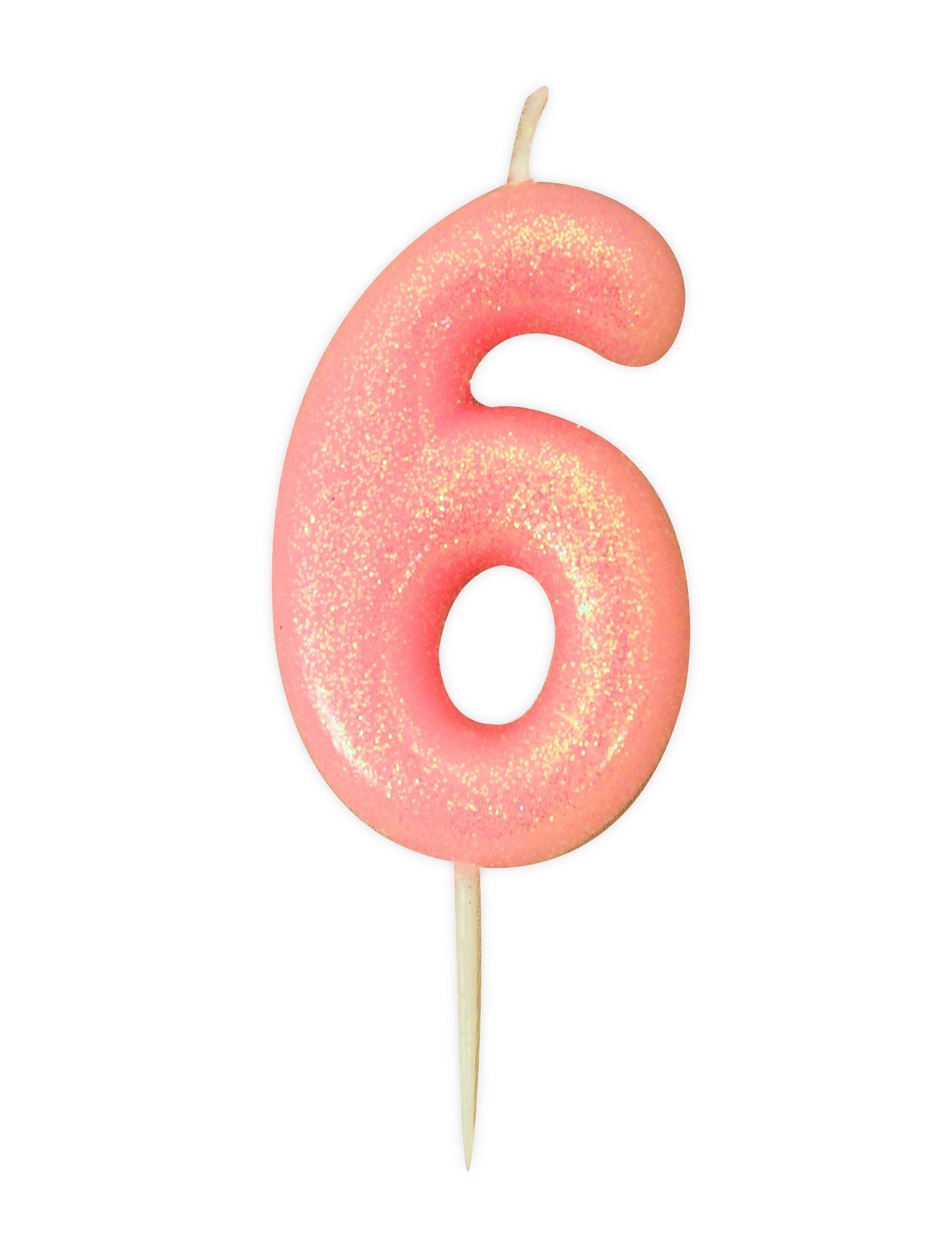 Sviečka číslo 6 ružová dúhová 9 cm s trblietkami