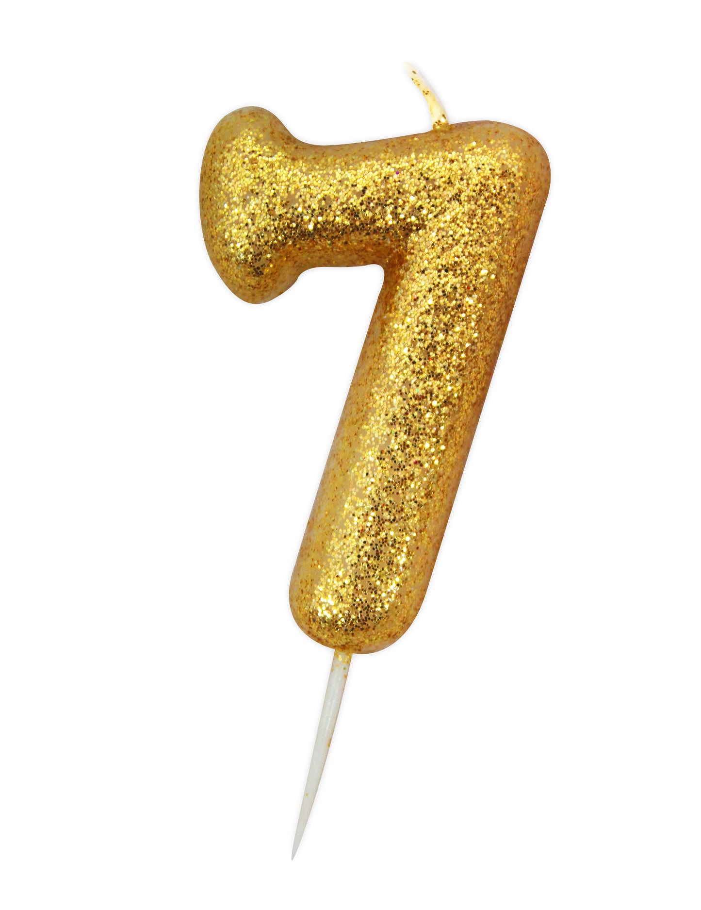 Zlatá trblietavá narodeninová sviečka číslo 7, 8,5 cm