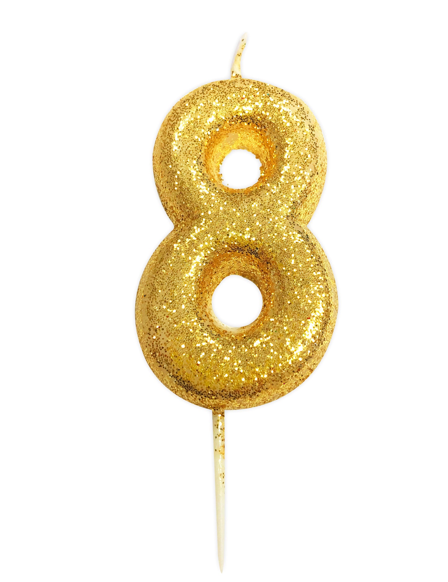 Zlatá trblietavá sviečka v tvare čísla 8, 9 cm na tortu