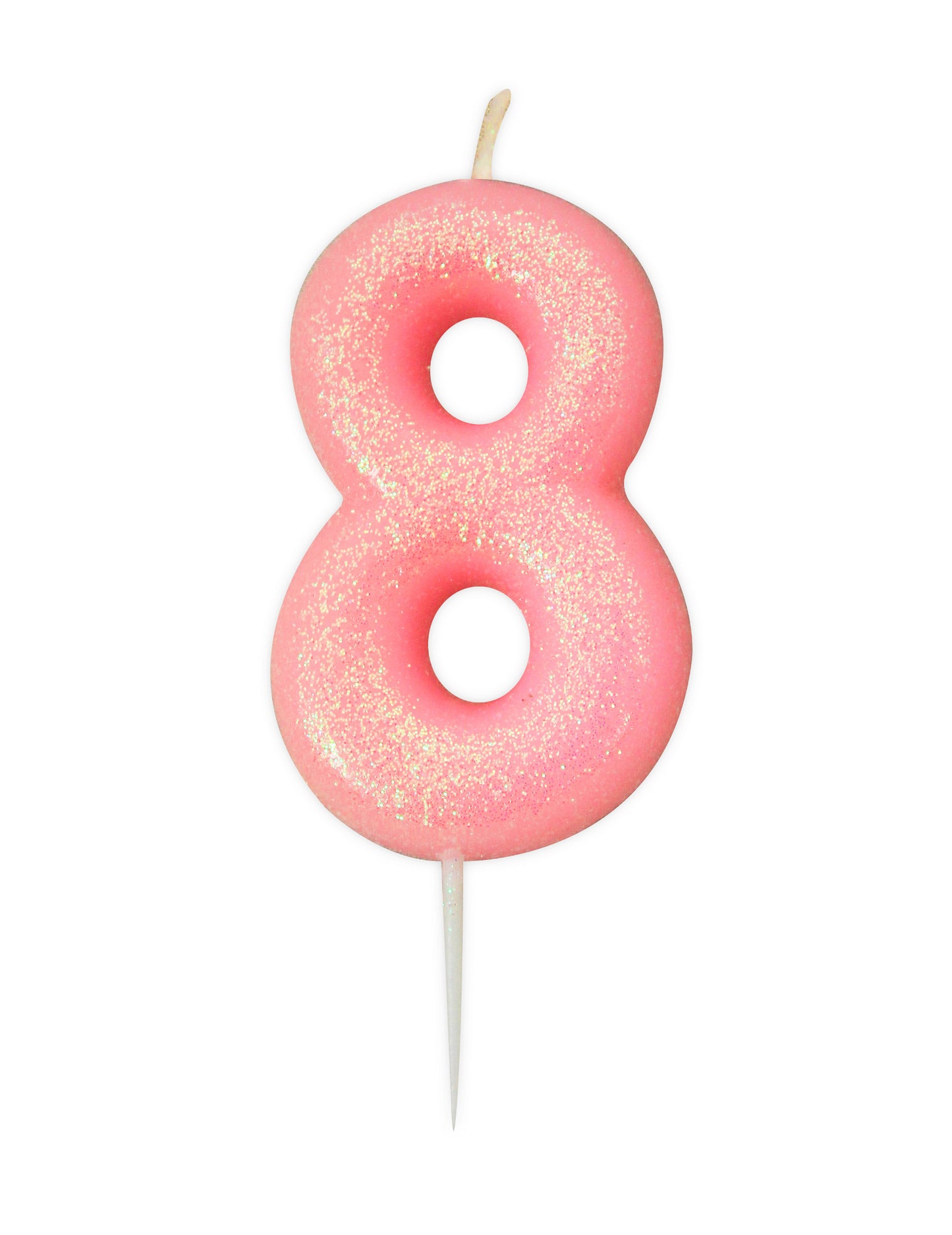 Bougie chiffre 8 pour anniversaire rose irisé à paillettes