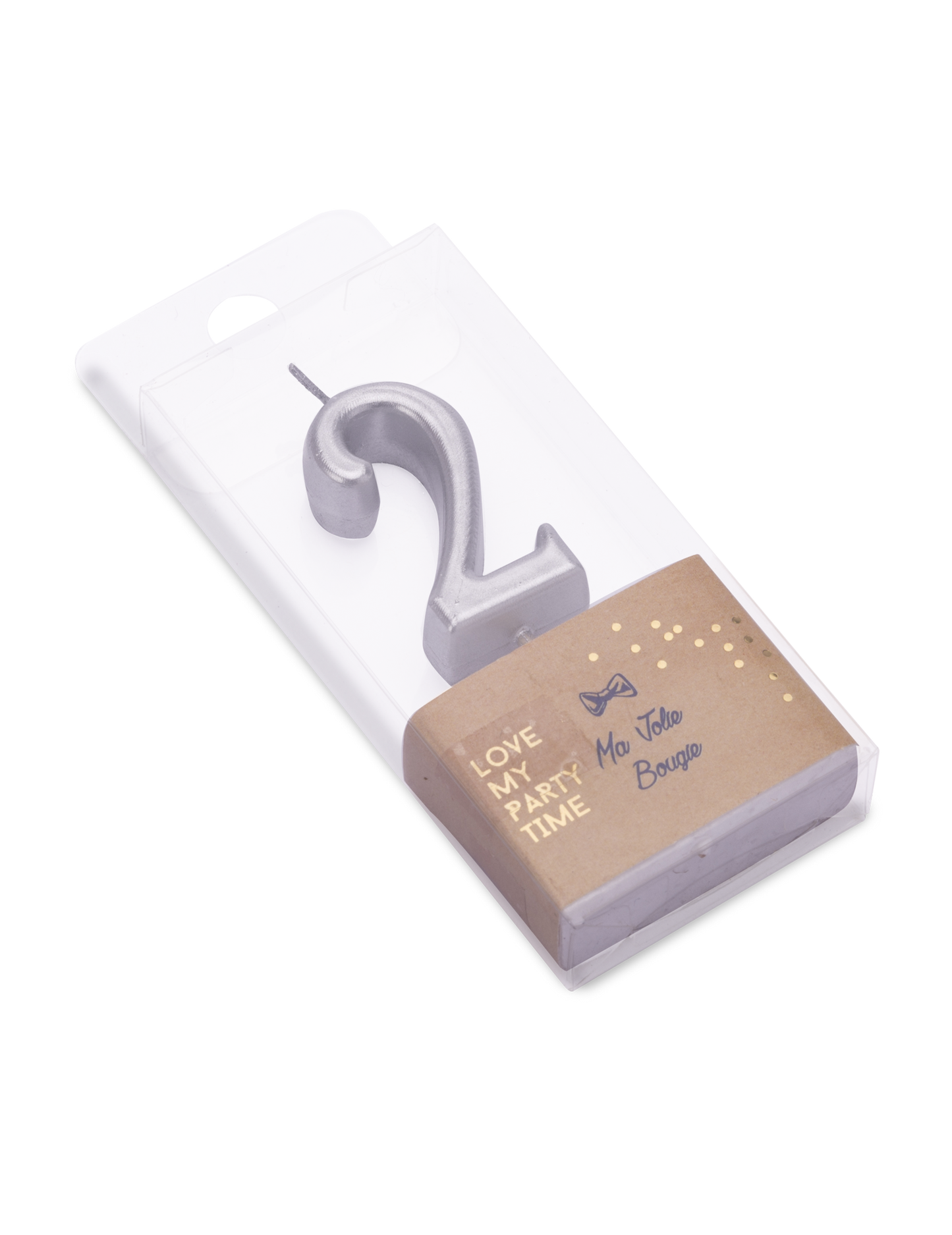 Strieborná metalická narodeninová sviečka s číslom 2 4.3 cm na šťuku