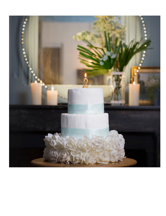 Bougie d'anniversaire chiffre 2 pour fête doré métallisé avec pic