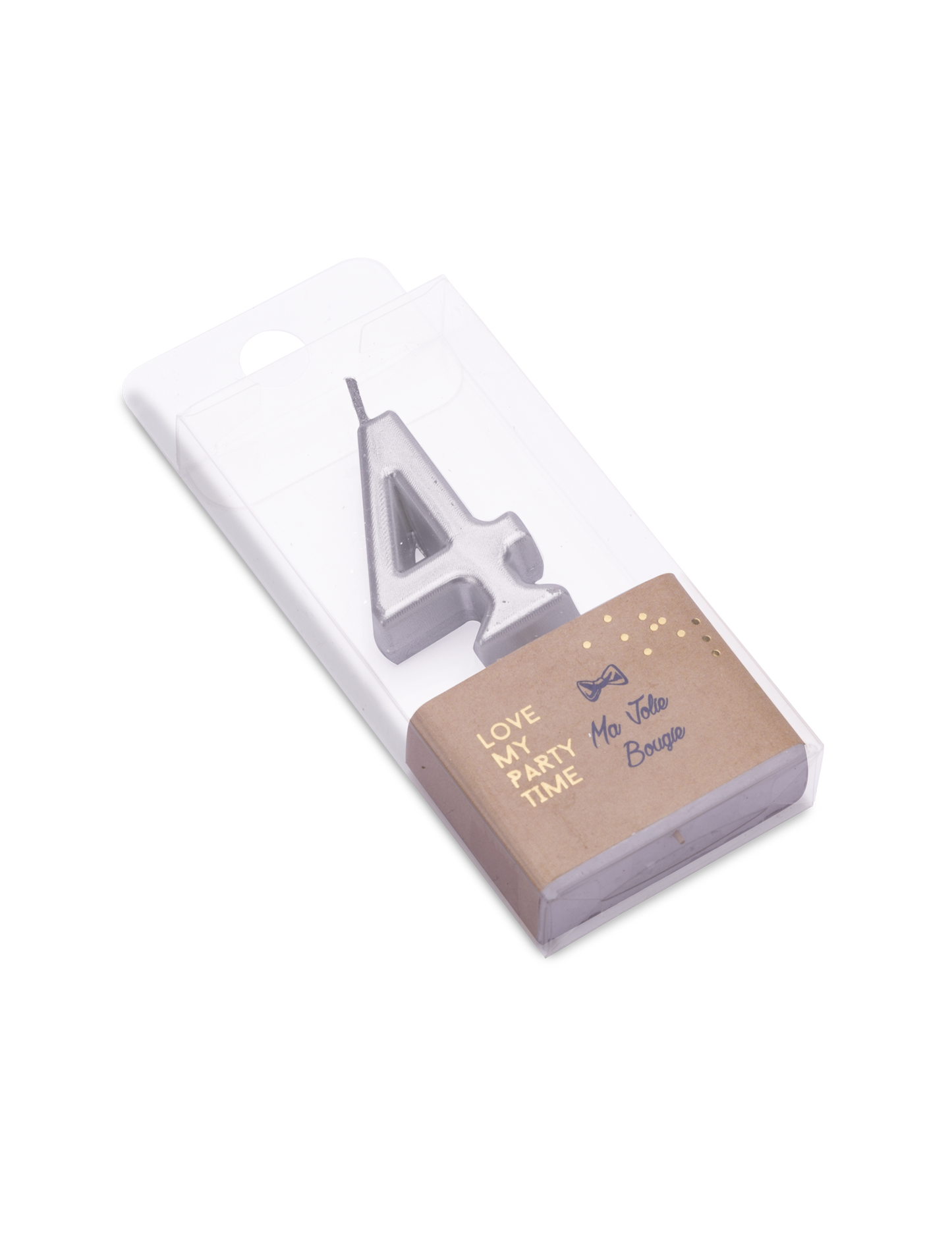 Narodeninová sviečka s metalickým strieborným číslom 4 4.3 cm so špičkou