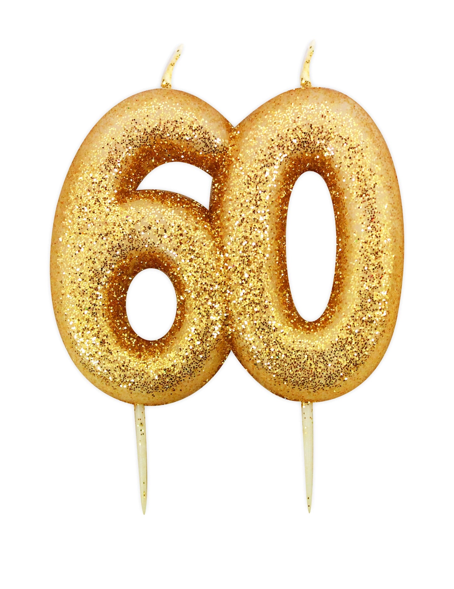 Bougie d'anniversaire sur pique 60 ans pour gâteau doré pailleté