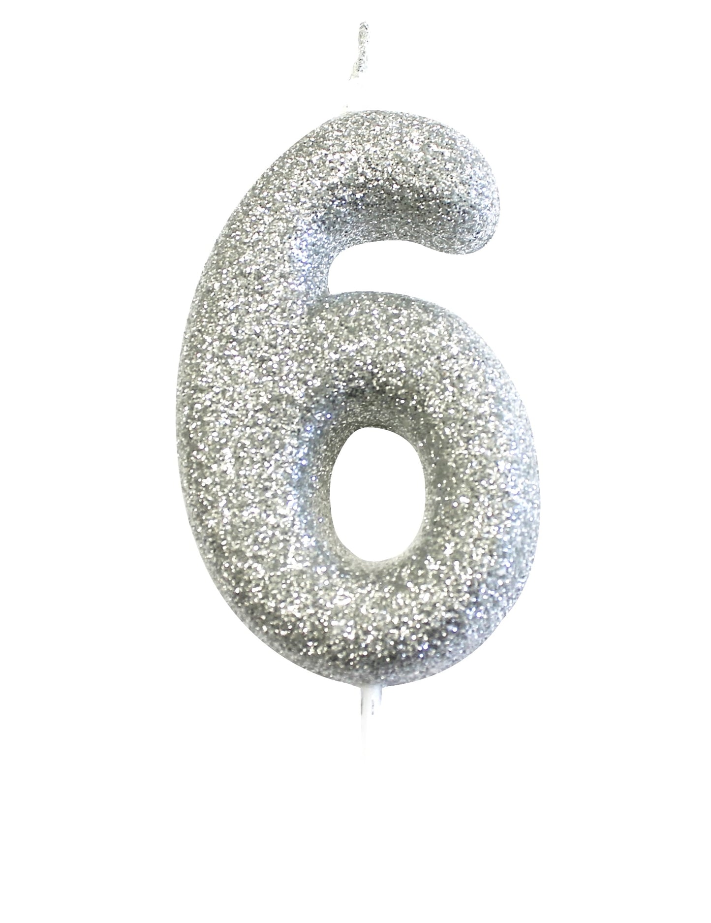 Bougie sur pique chiffre 6 pour gâteau d'anniversaire argent pailleté