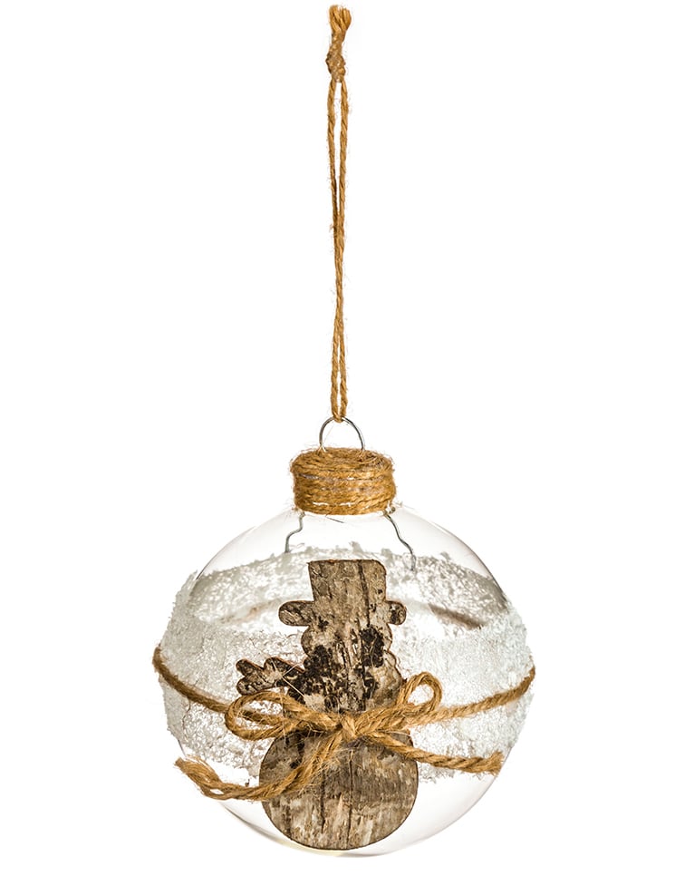Drevené sklo a vianočné loptičky z juty 8 cm