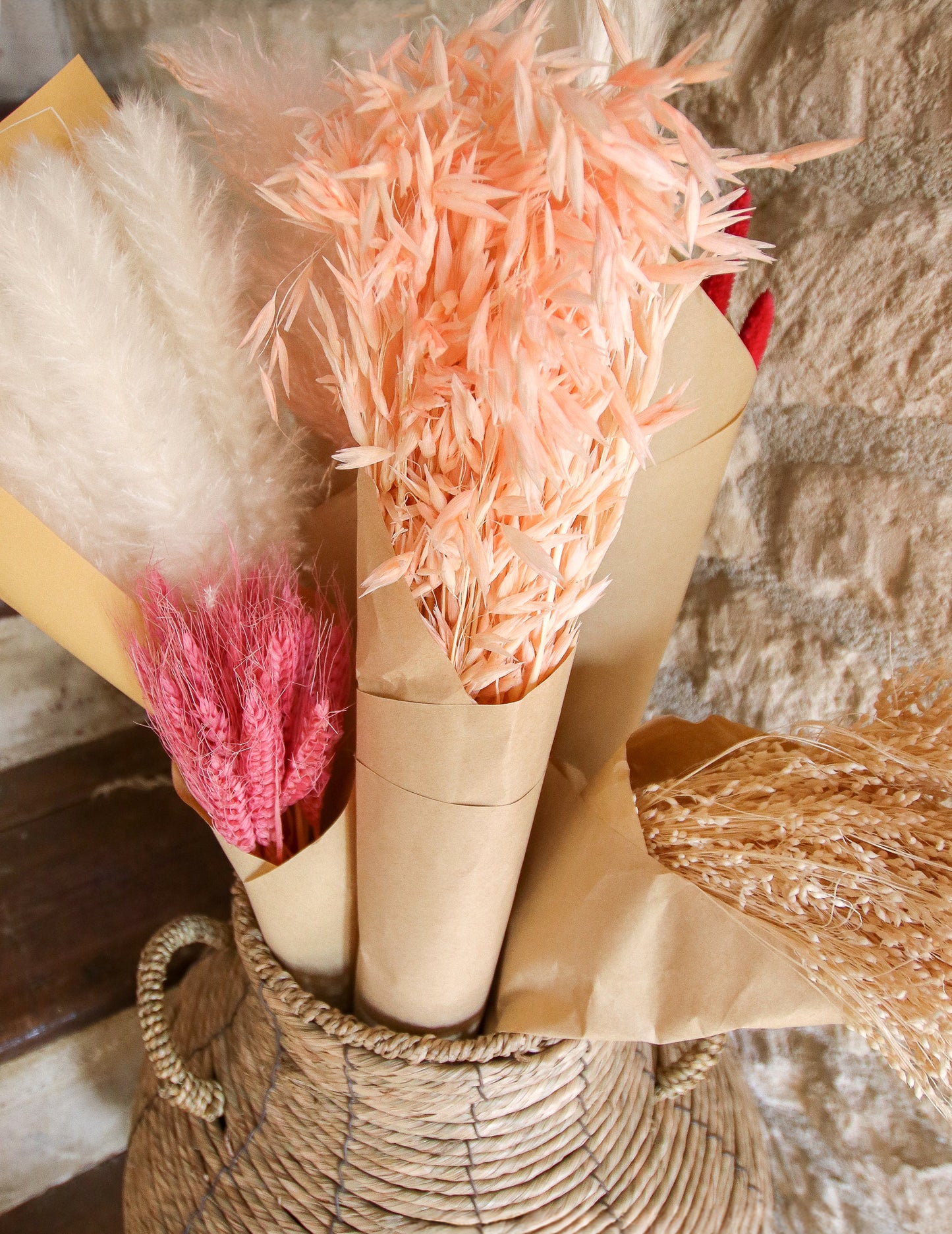 Sušená ružová ovsená kytica 100g 73 cm bohémsky dekor