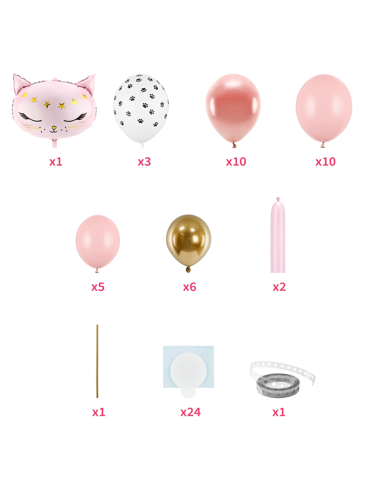 Kytica balónov s ružovou mačkou 140 x 83 cm 62-dielna súprava