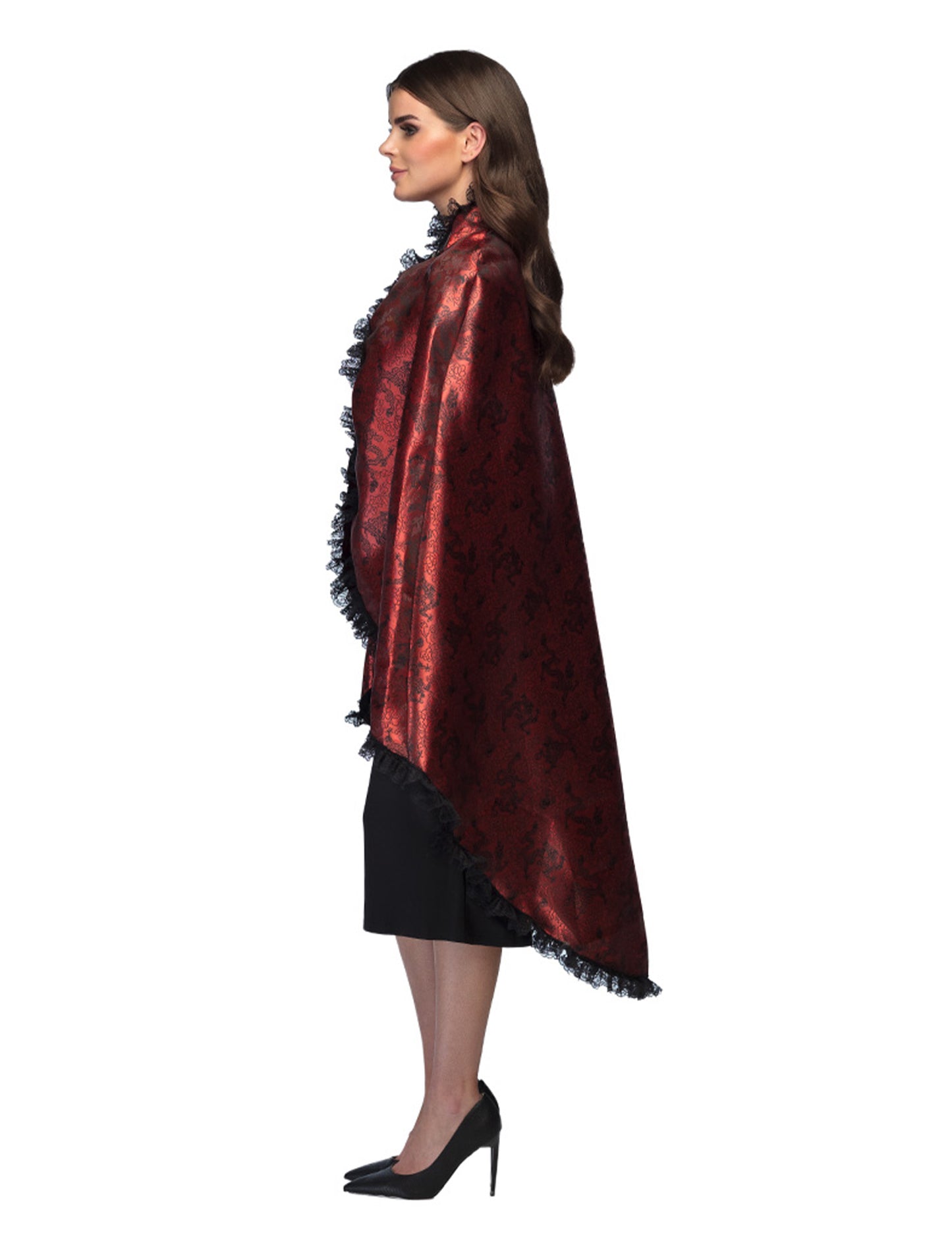 Červený upírsky mys s čipkou dospelých