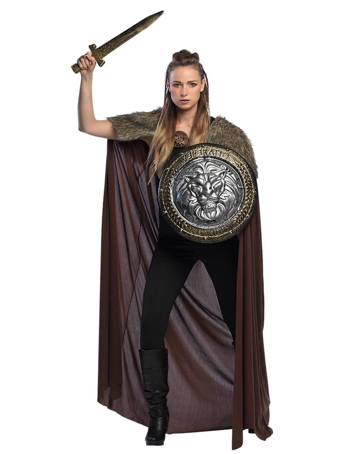 Meč a štít nosené s plášťom vikingského pána luxus dospelý