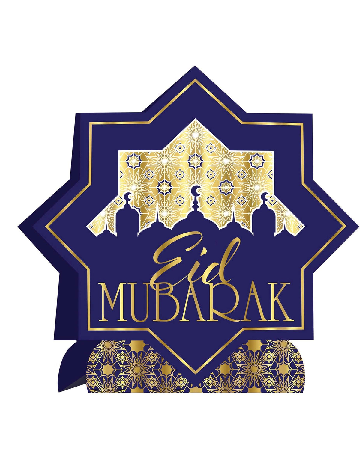Kartónová dekorácia na stôl Aïd Mubarak na ozdobu oslavy modrá a zlatá v tvare hviezda