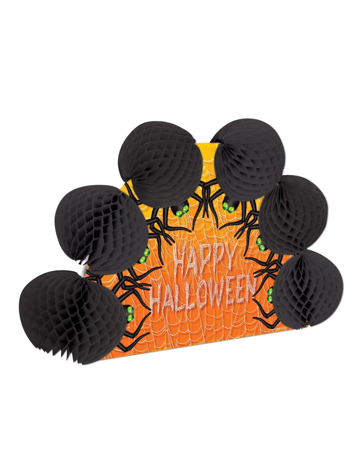 Stredový dekor pavúky šťastný halloween čierna a oranžová s bunkovými guľami