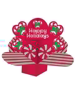 Vianočný stredový kus Happy Holidays na dekoráciu oslavy v červenej a zelenej farbe s motívmi cukrovej trstiny