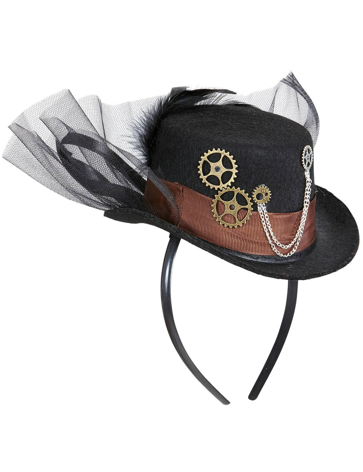 Bočný pohľad na klobúk s voalom steampunk pre dospelého
