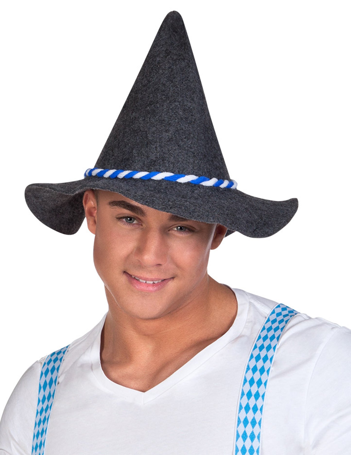 Dospelý bavorský klobúk s modrou a bielu šnúru